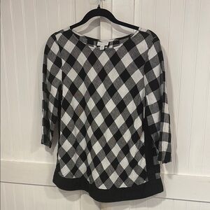 J. Jill linen gingham Black & White buffalo plaid Top size MP